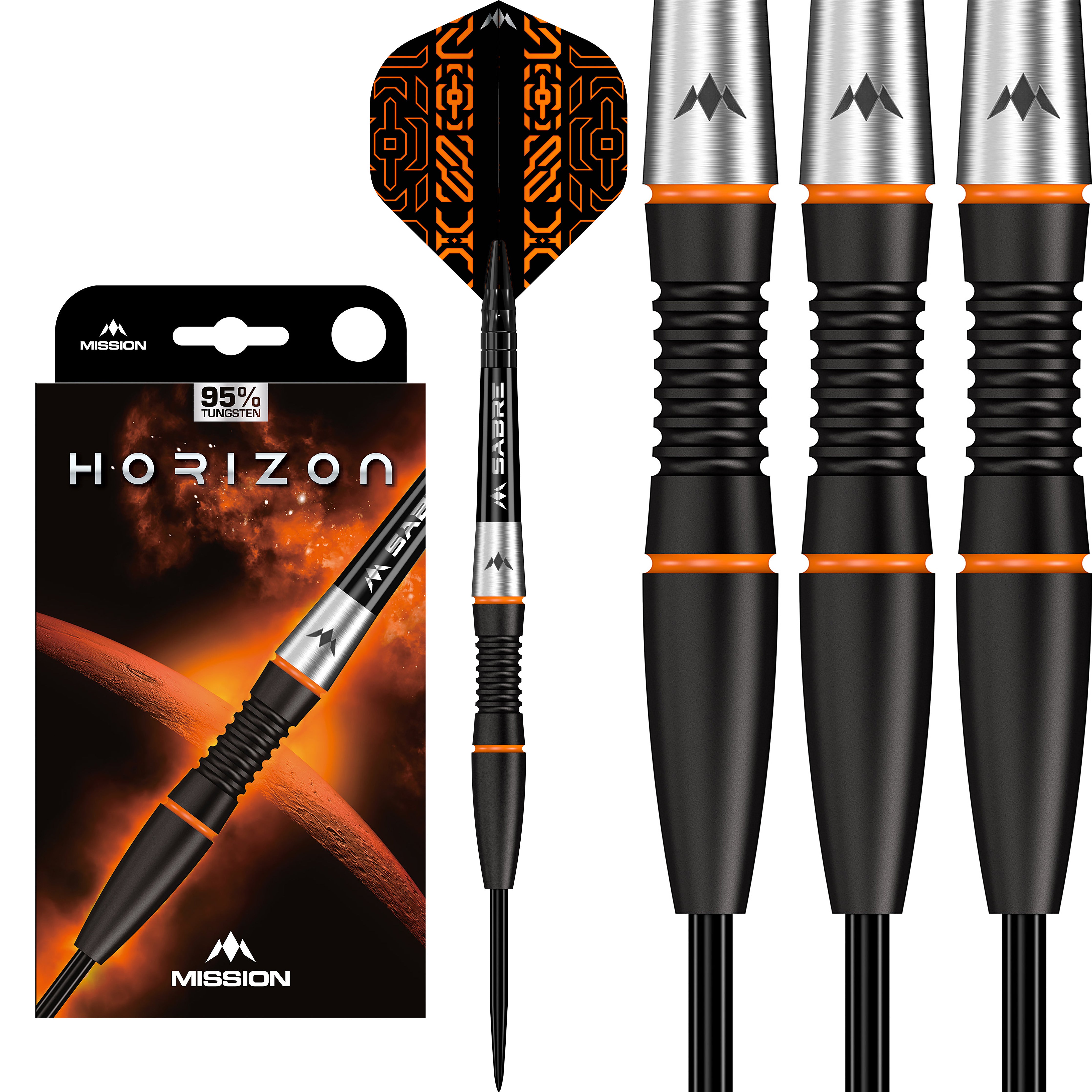 Mission Horizon Darts - Steel Tip - 95% Tungsten - Black PVD & Orange - 22g 24g