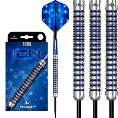 Mission ION Darts - Steel Tip - 95% Tungsten - Blue & Silver - 22g - 30g