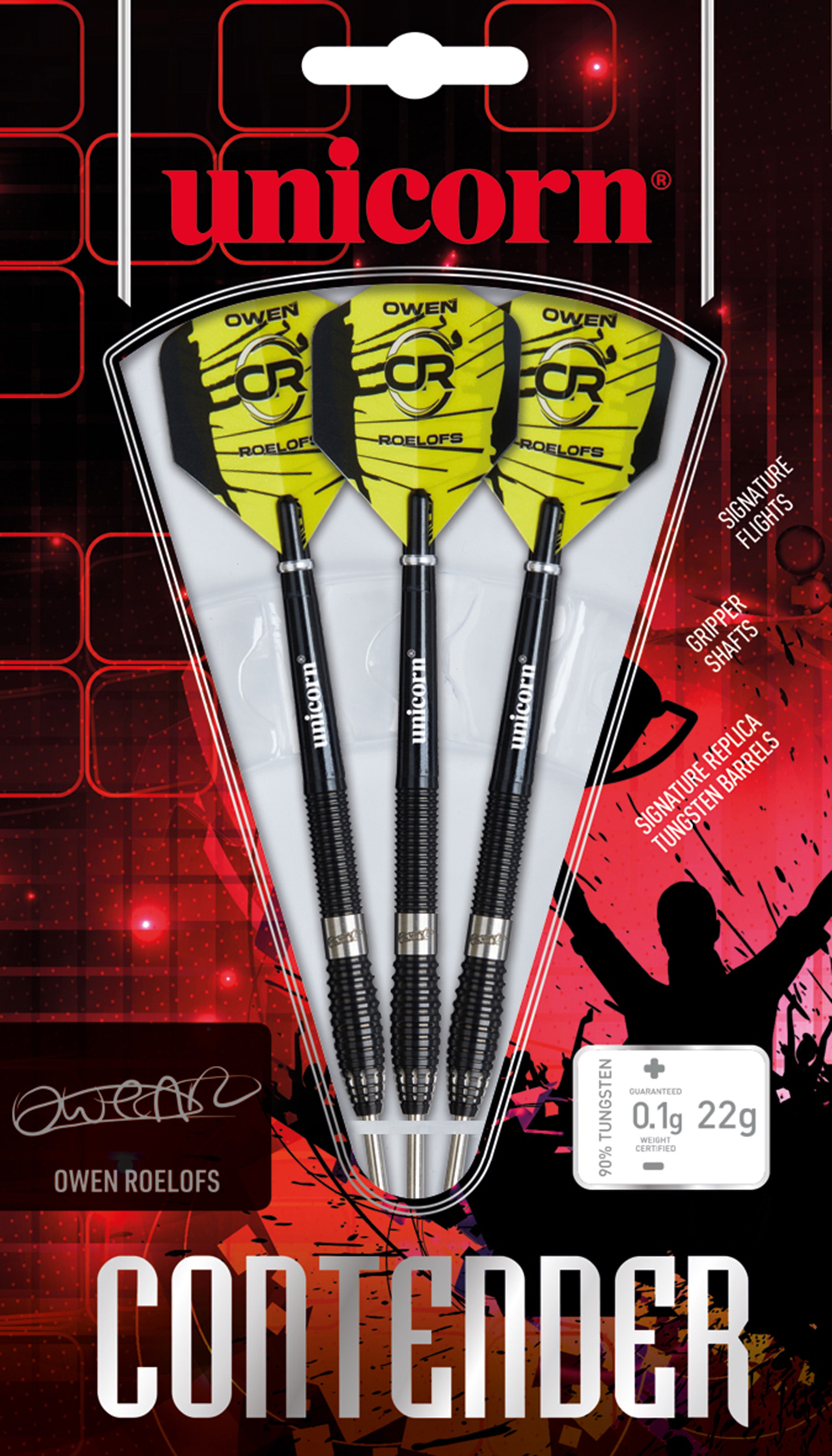 Unicorn Owen Roelofs Steel Tip Darts Set - 90% Tungsten - 22g