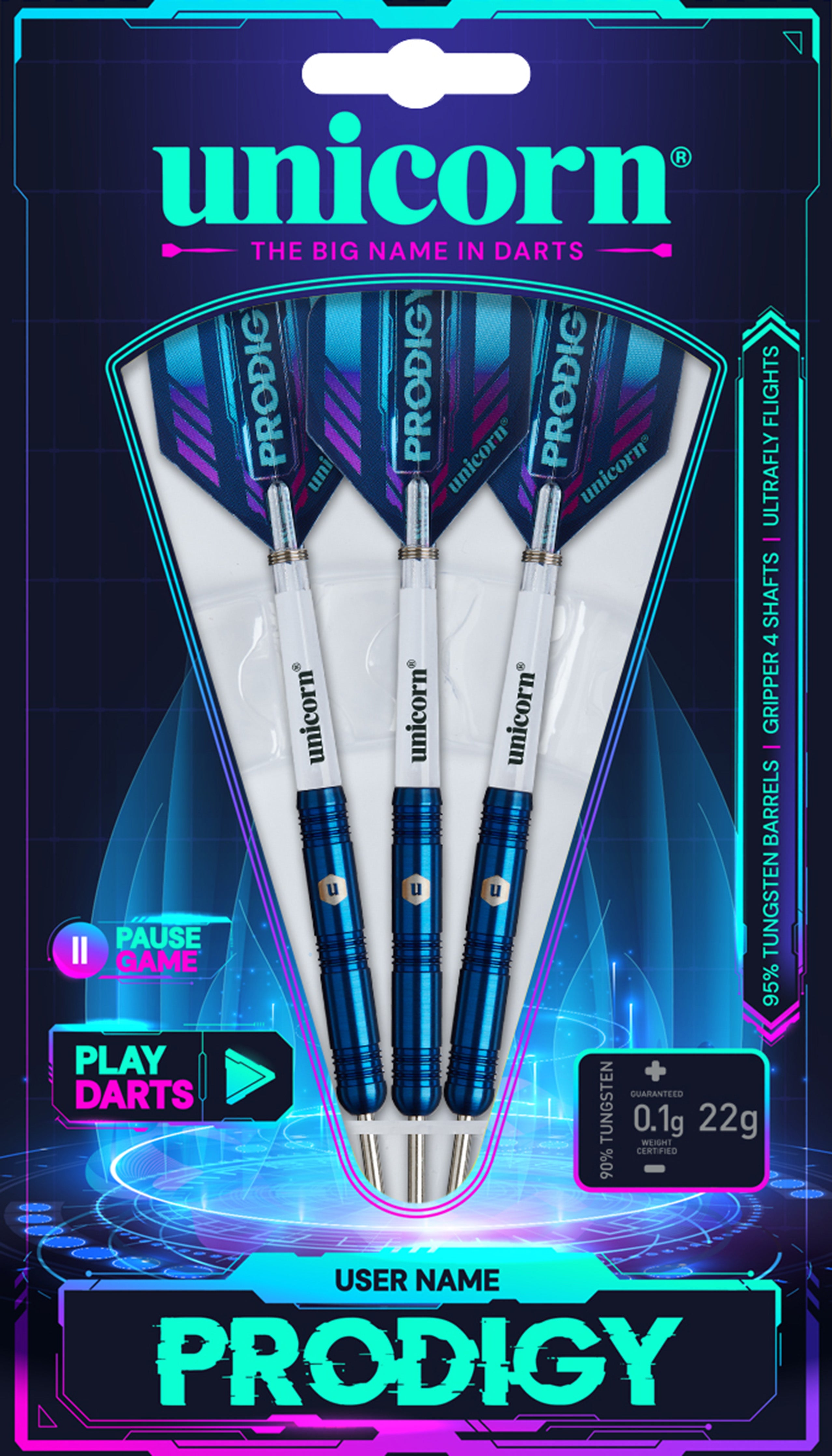 Unicorn Prodigy S1 Steel Tip Darts - 95% Tungsten - 22g 24g 26g