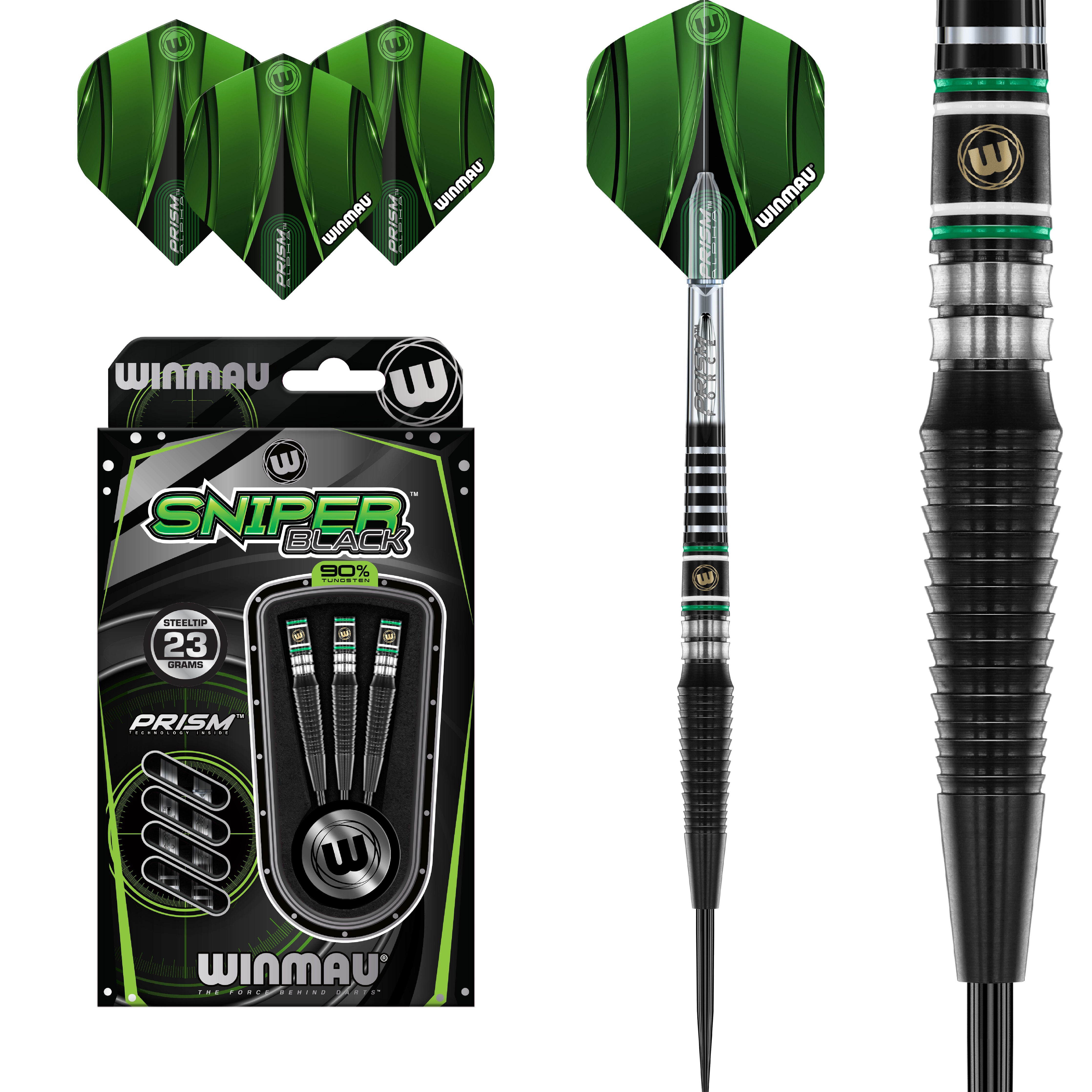 Winmau Sniper Black Steel Tip Darts Set - 90% Tungsten - 23g 24g