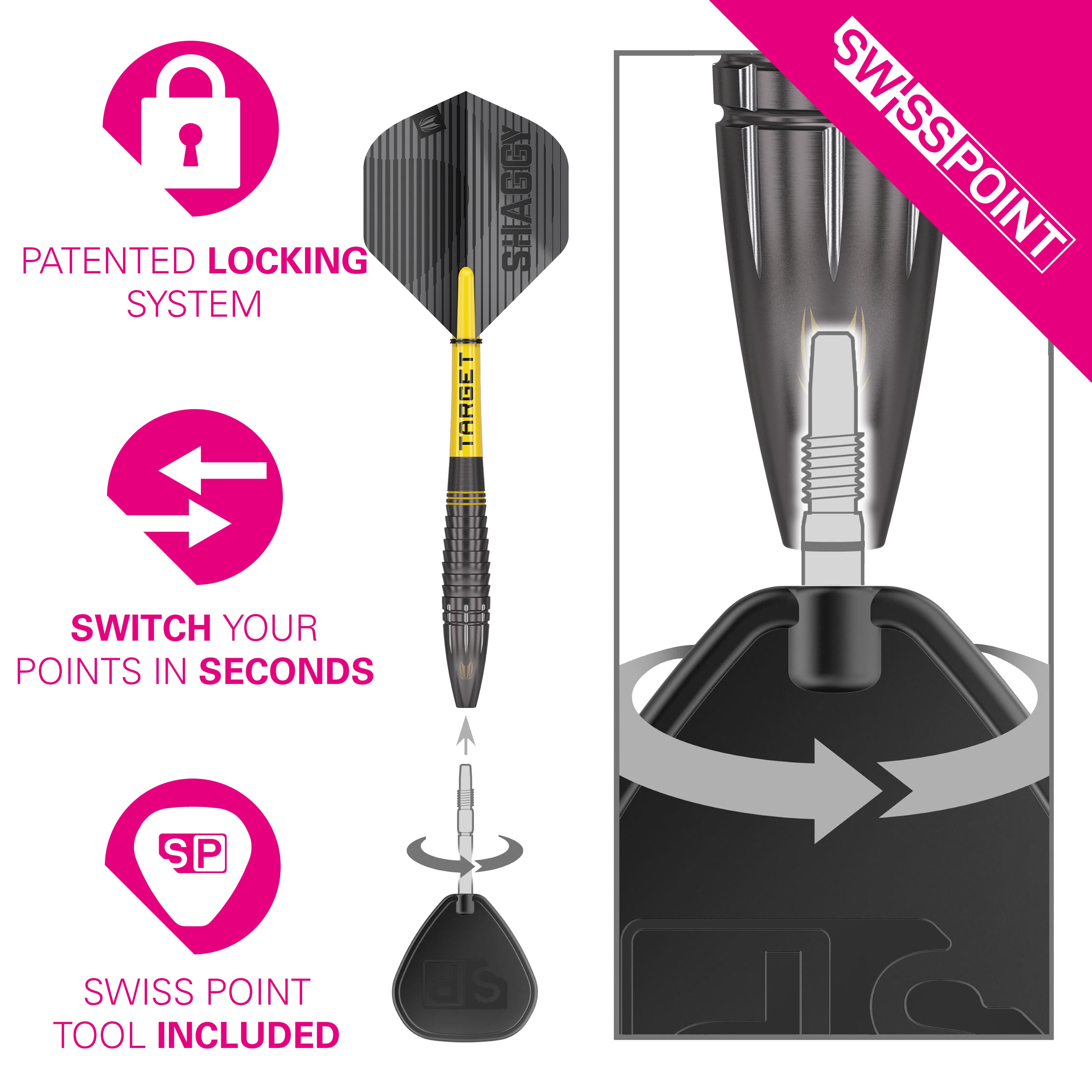 Target - Scott Williams - Swiss Point - 90% Tungsten Darts - Black & Yellow - 23g 25g