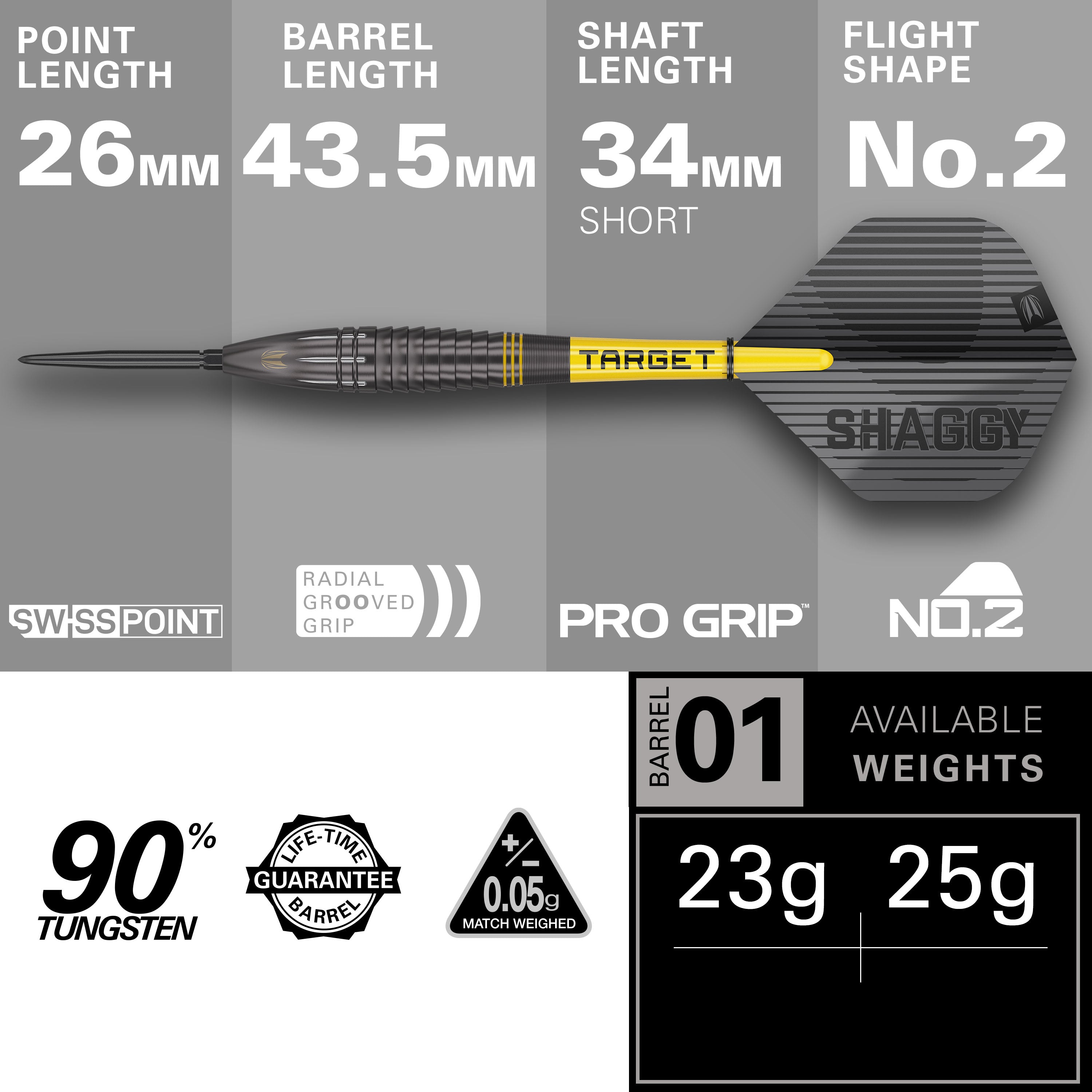 Target - Scott Williams - Swiss Point - 90% Tungsten Darts - Black & Y