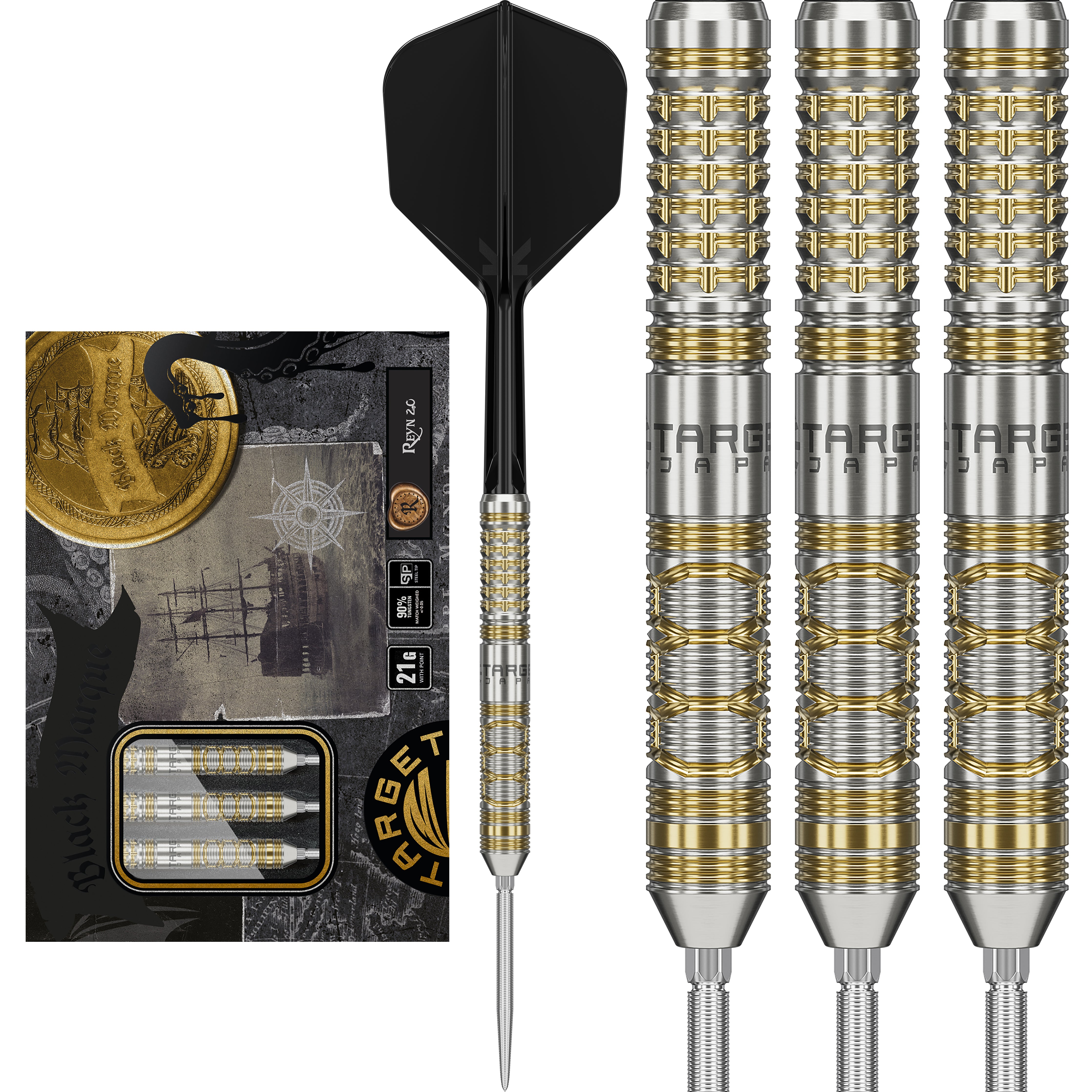 Target Japan Black Marque SP Steel Tip Darts Series - 90% Tungsten - Reyn 2.0 - 21g 23g