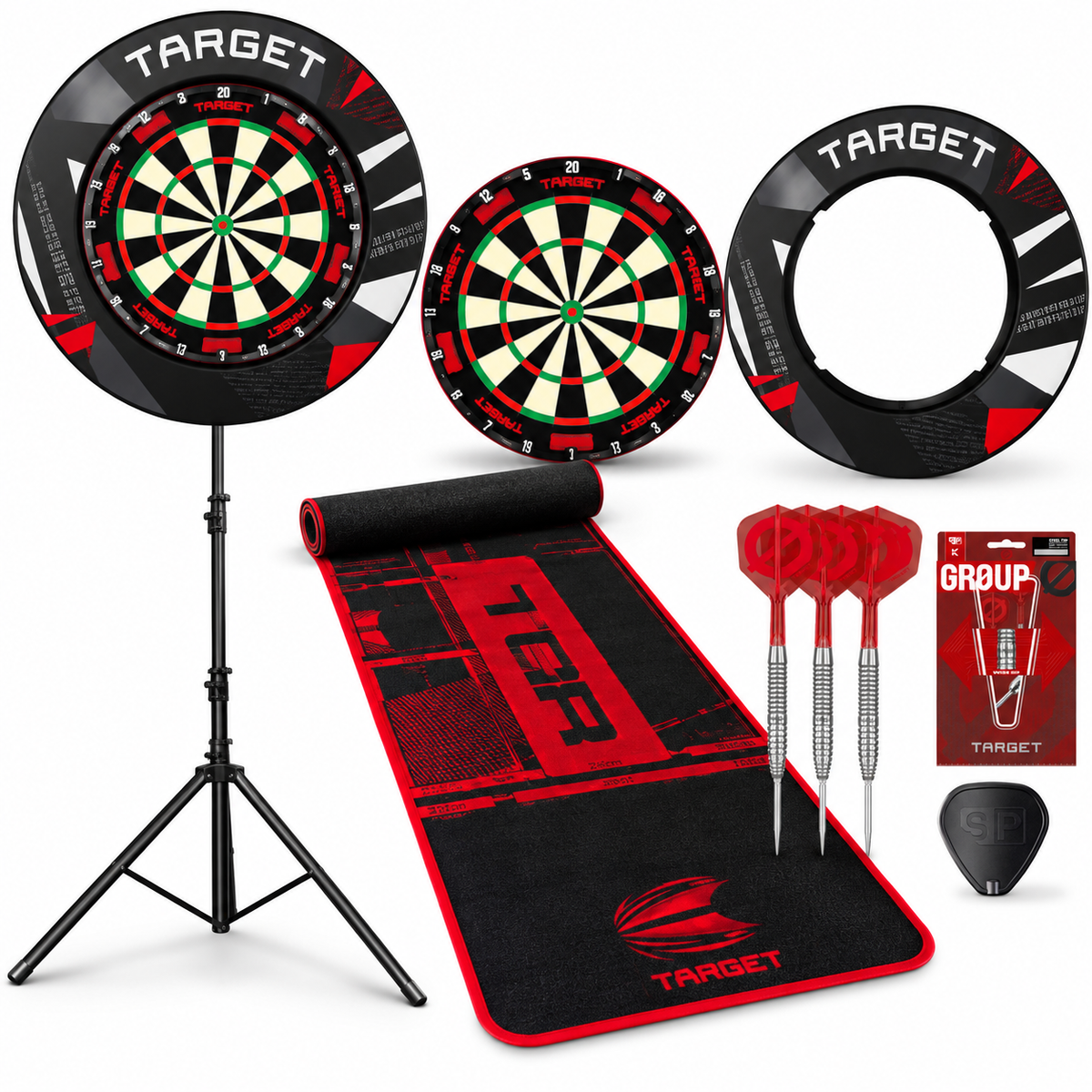 Target Ultimate Home Darts Kit - Tor Evo Dartboard - Target Surround - Tor Dart Mat - Stand - Target Group Tungsten Swiss Darts