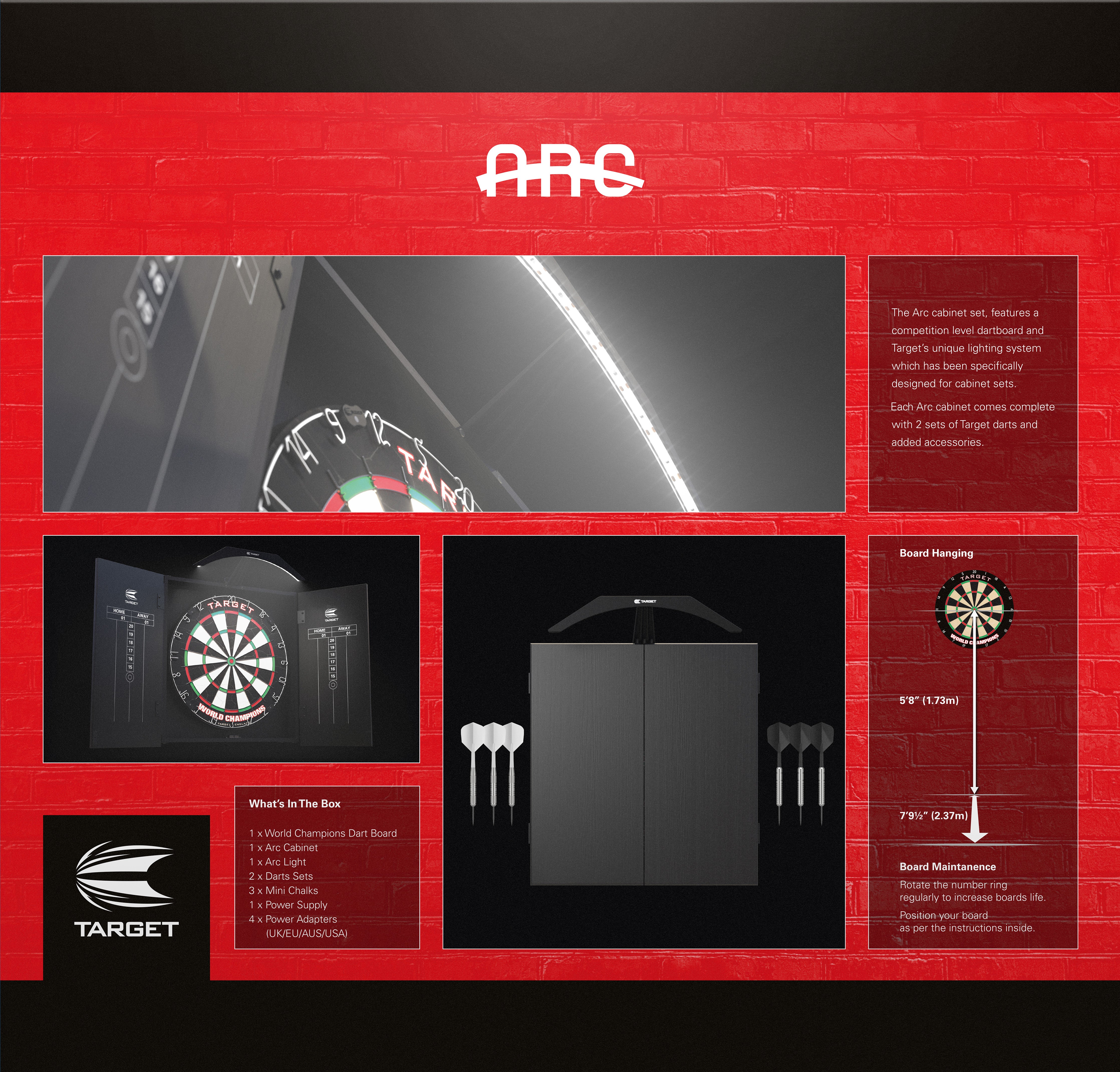 Target Darts Arc Cabinet Set - Dartboard - Arc Light - Darts