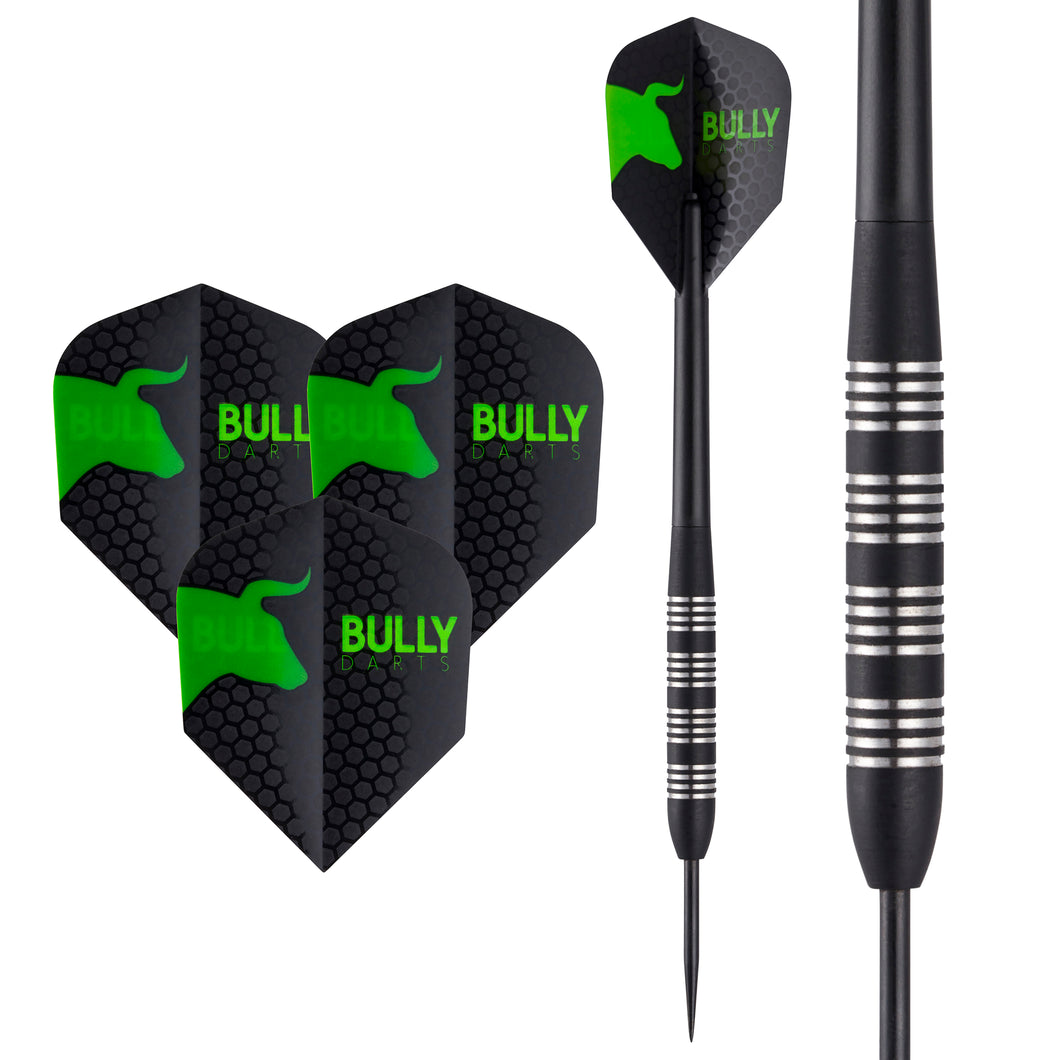 Bully Black Darts - Steel Tip - 85% Tungsten - Flights - Shafts - Wallet - 24g 26g - Type 5
