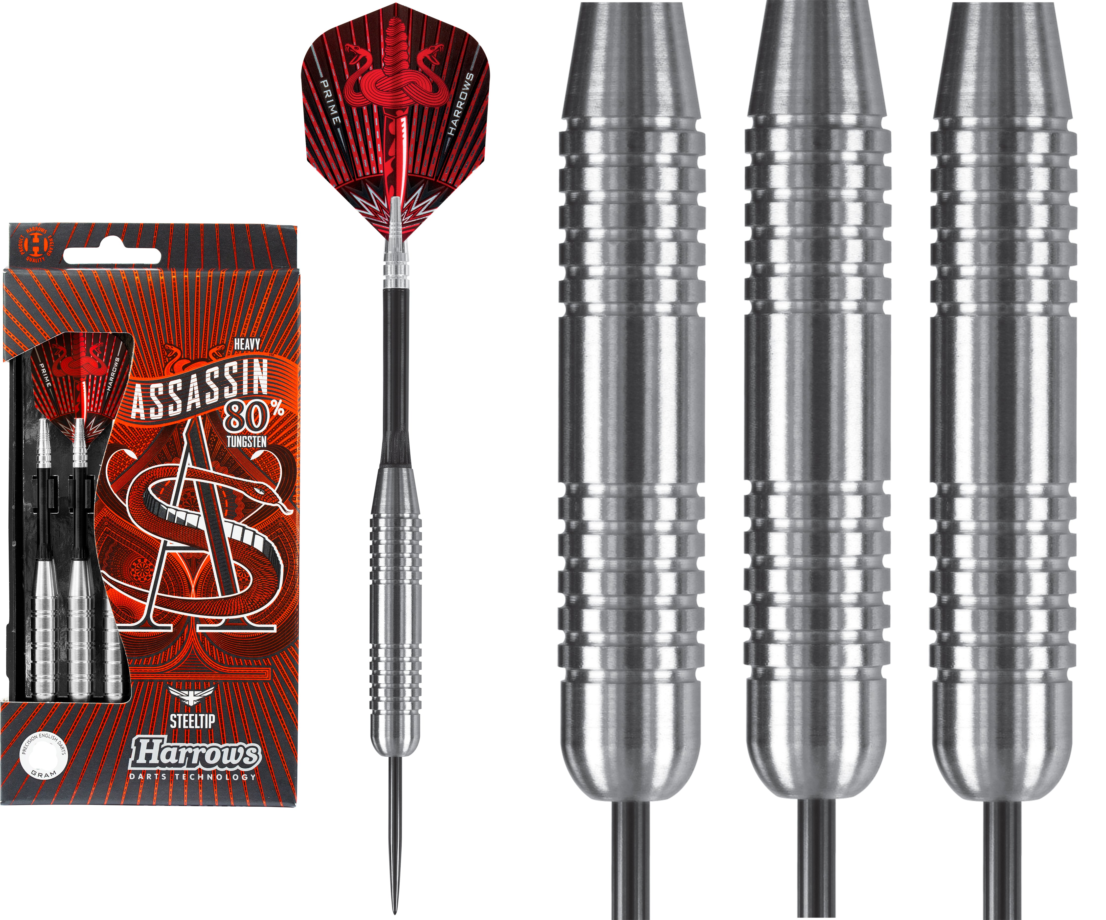 Harrows Assassin Darts - Steel Tip Tungsten - Made in England - Heavy - 40g
