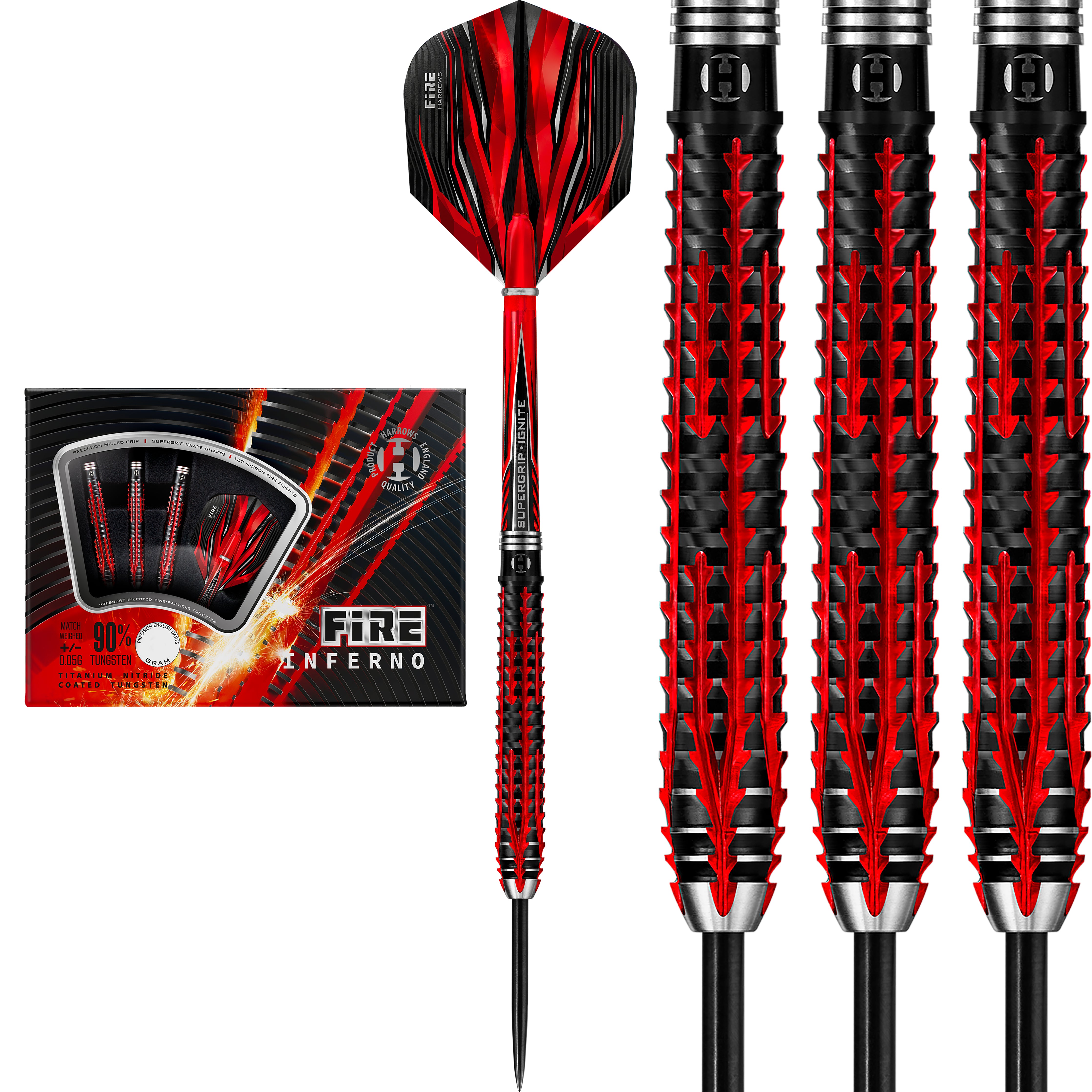 Harrows Fire Inferno - 90% Tungsten Steel Tip Darts - 21g - 26g