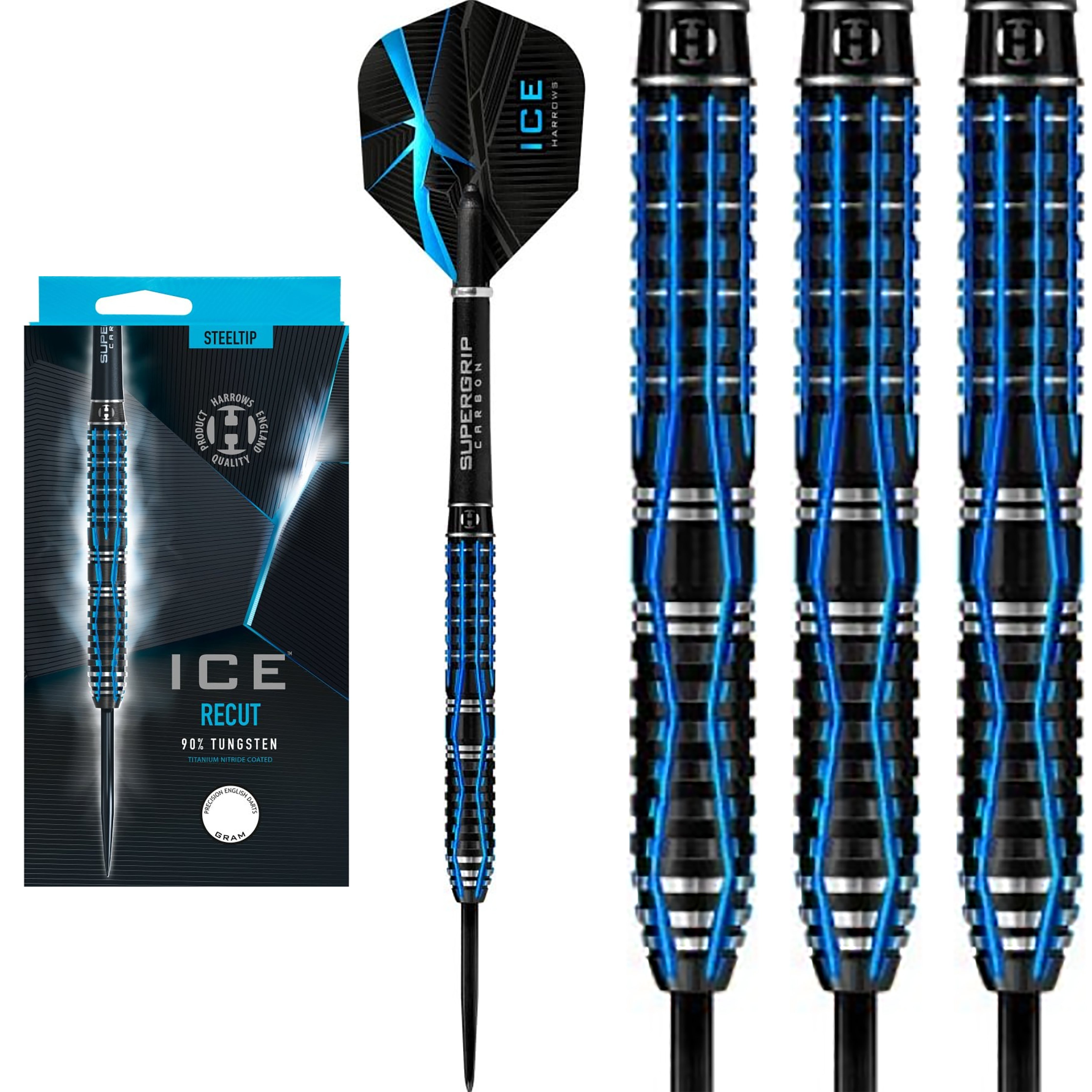 Harrows ICE Recut Darts - Steel Tip - Black & Blue - 90