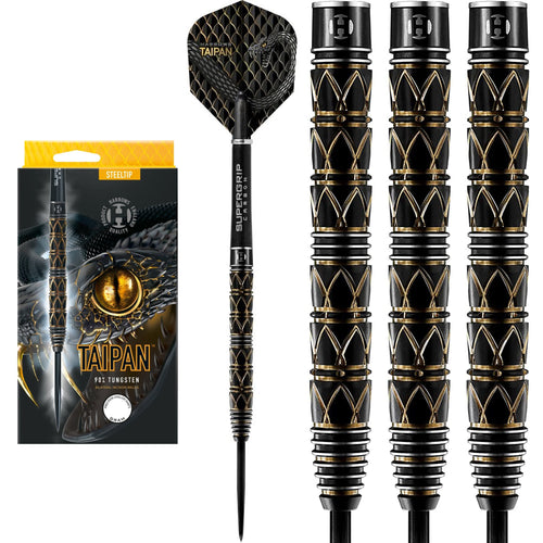 Harrows Taipan Darts - Steel Tip - Black & Gold - 90% Tungsten - 21g - 26g