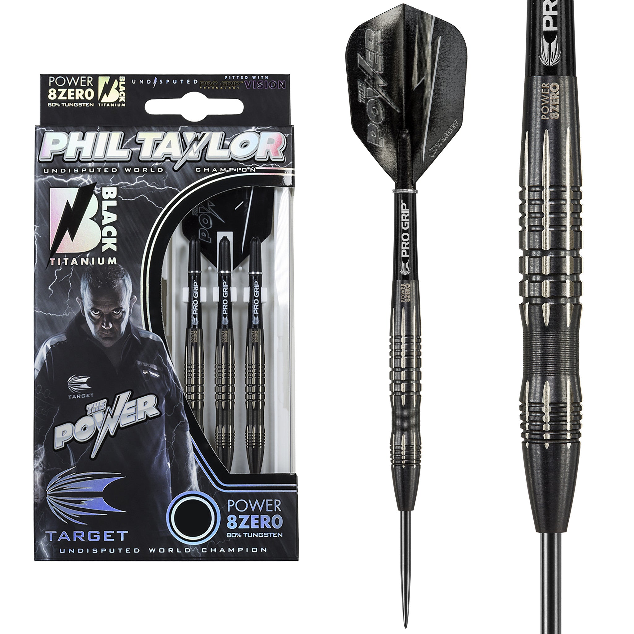 Target Phil Taylor Power 8Zero Black Titanium 80 Tungsten 22g 24g