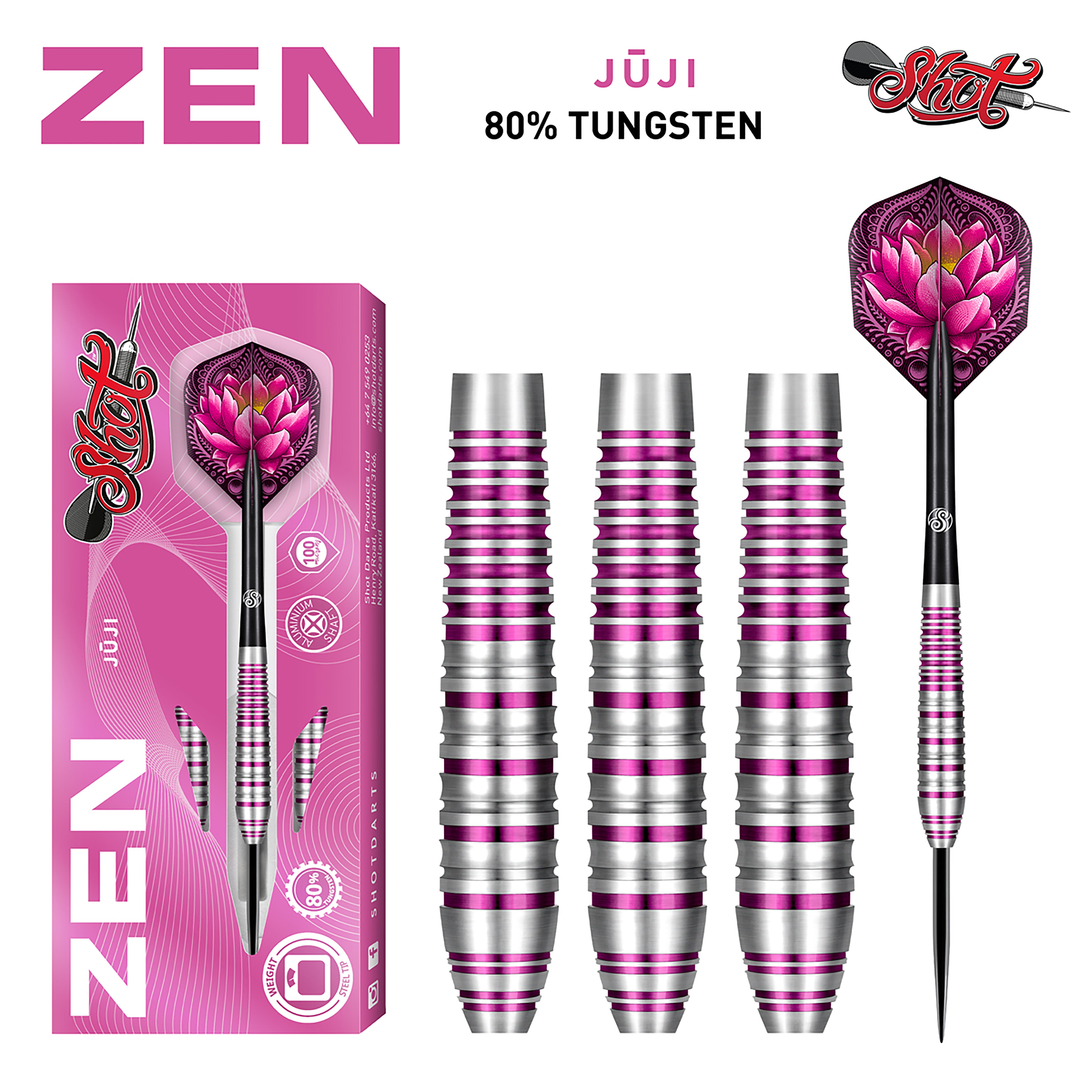 Shot Zen Juji - Steel Tip Dart Set - 80% Tungsten - 23g 24g 26g 28g