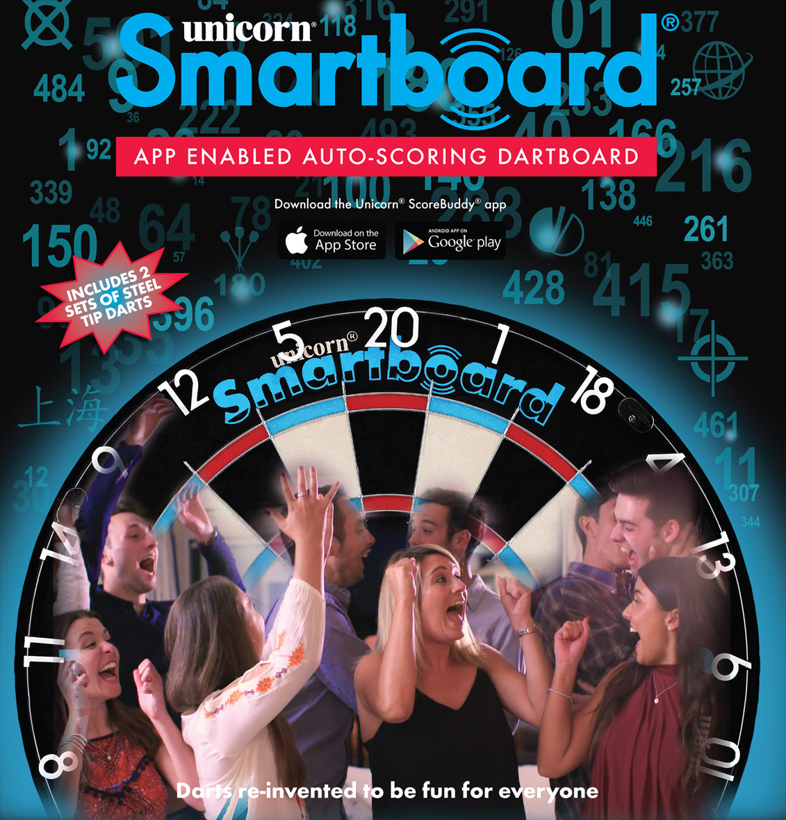 Unicorn Smartboard - App Enabled Dartboard - Bluetooth Auto Scoring