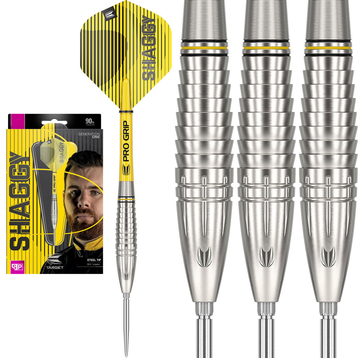 Target Darts Scott Williams Black Out 90% Tungstène – Jeu De Fléchettes Pointe Acier Swiss Point 23g – Édition Shaggy Player