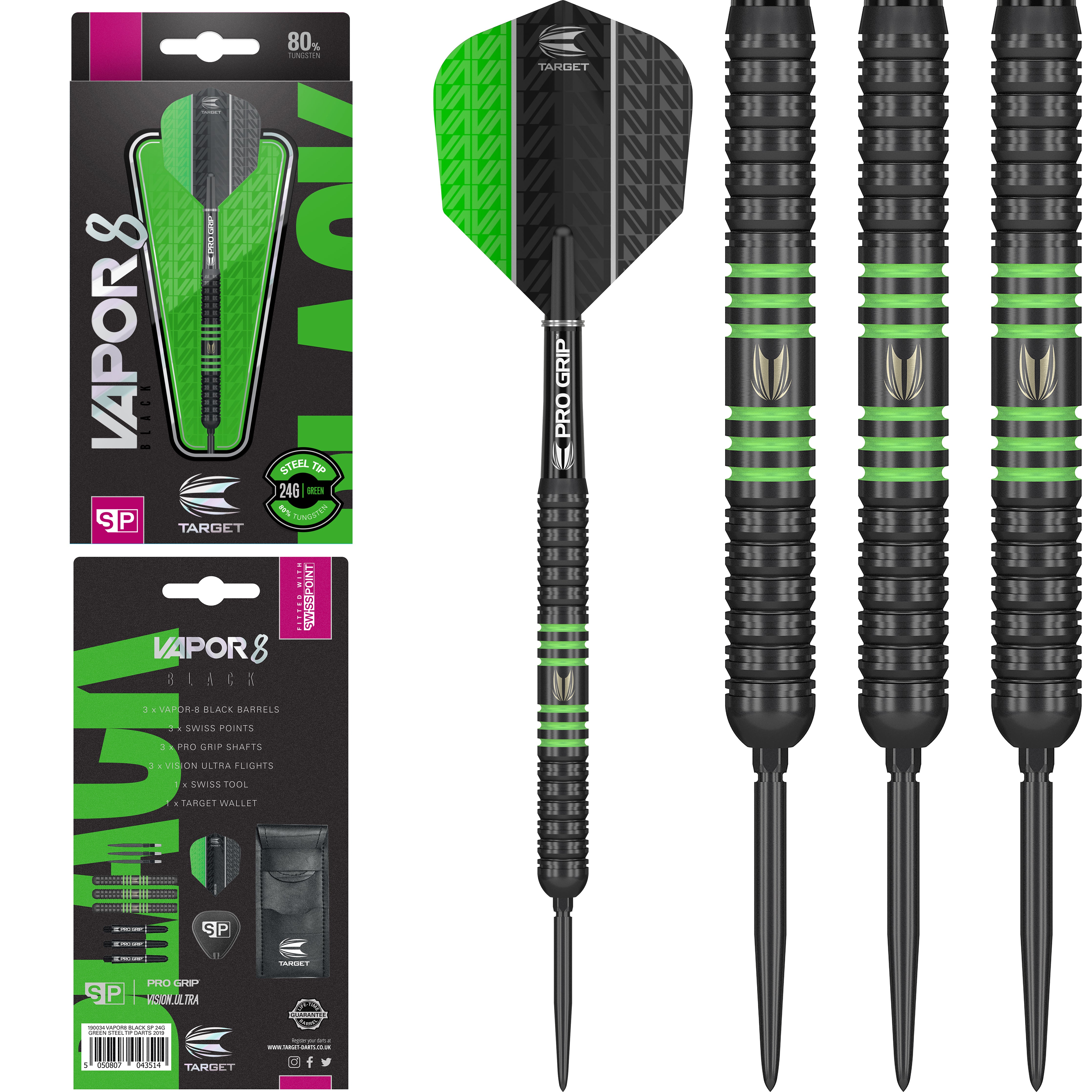 Target Vapor8 Black Green Swiss Points 22g 24g 26g