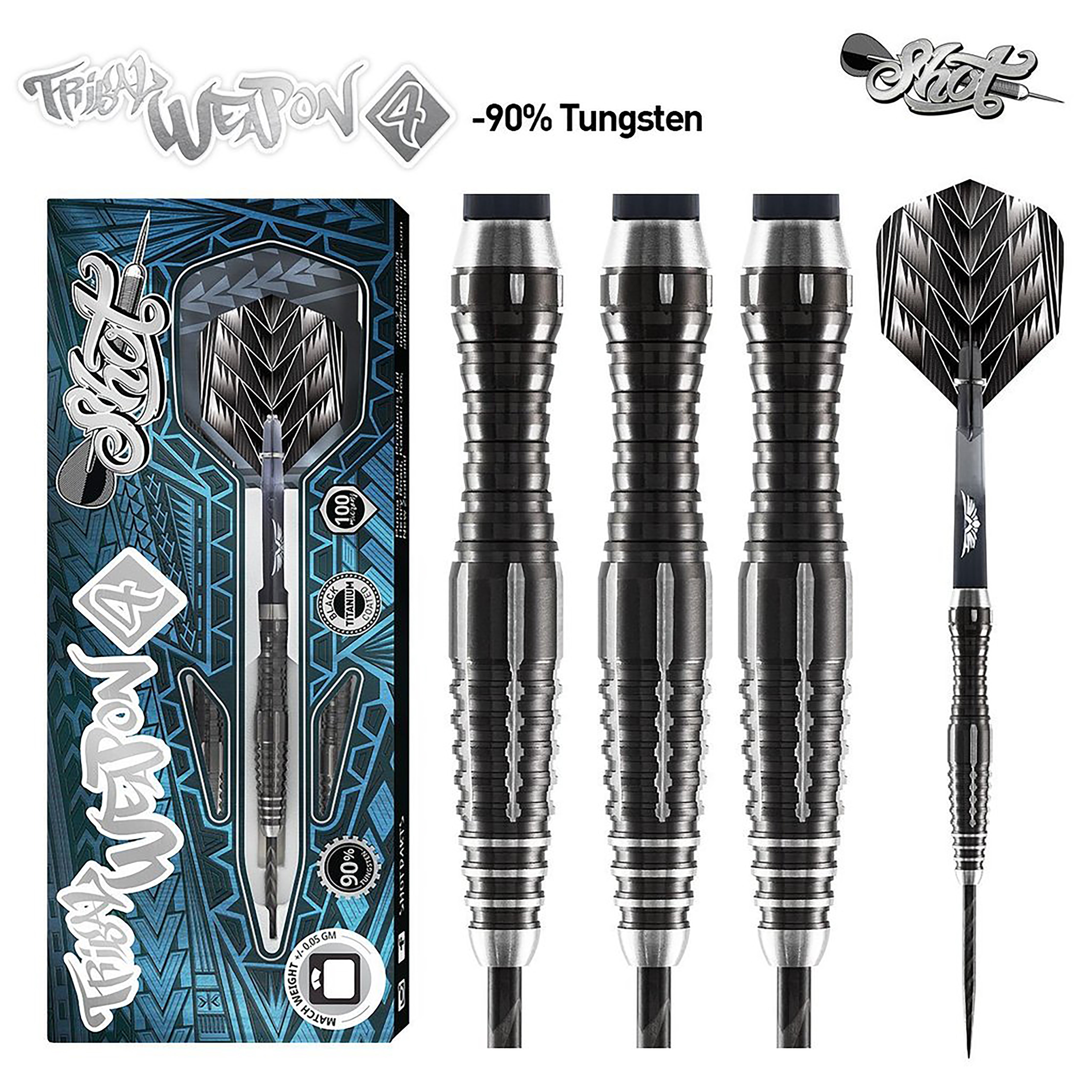 Shot Tribal Weapon 4 Series - Steel Tip Dart Set - 90% Tungsten - 22g 24g 26g