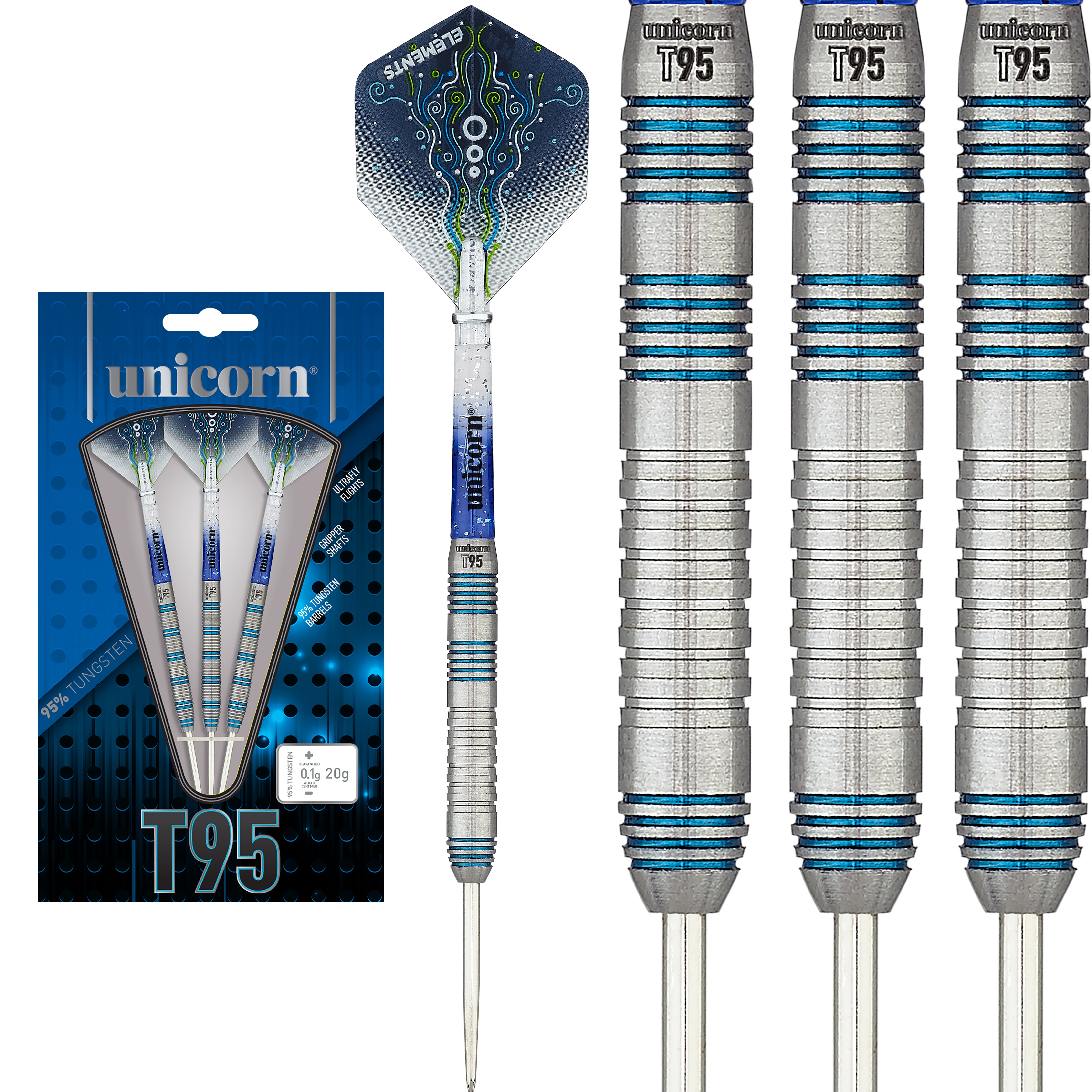 Unicorn Darts - T95 - Core XL - Blue - Type 2 - 95% Tungsten Darts - 21g 23g 25g