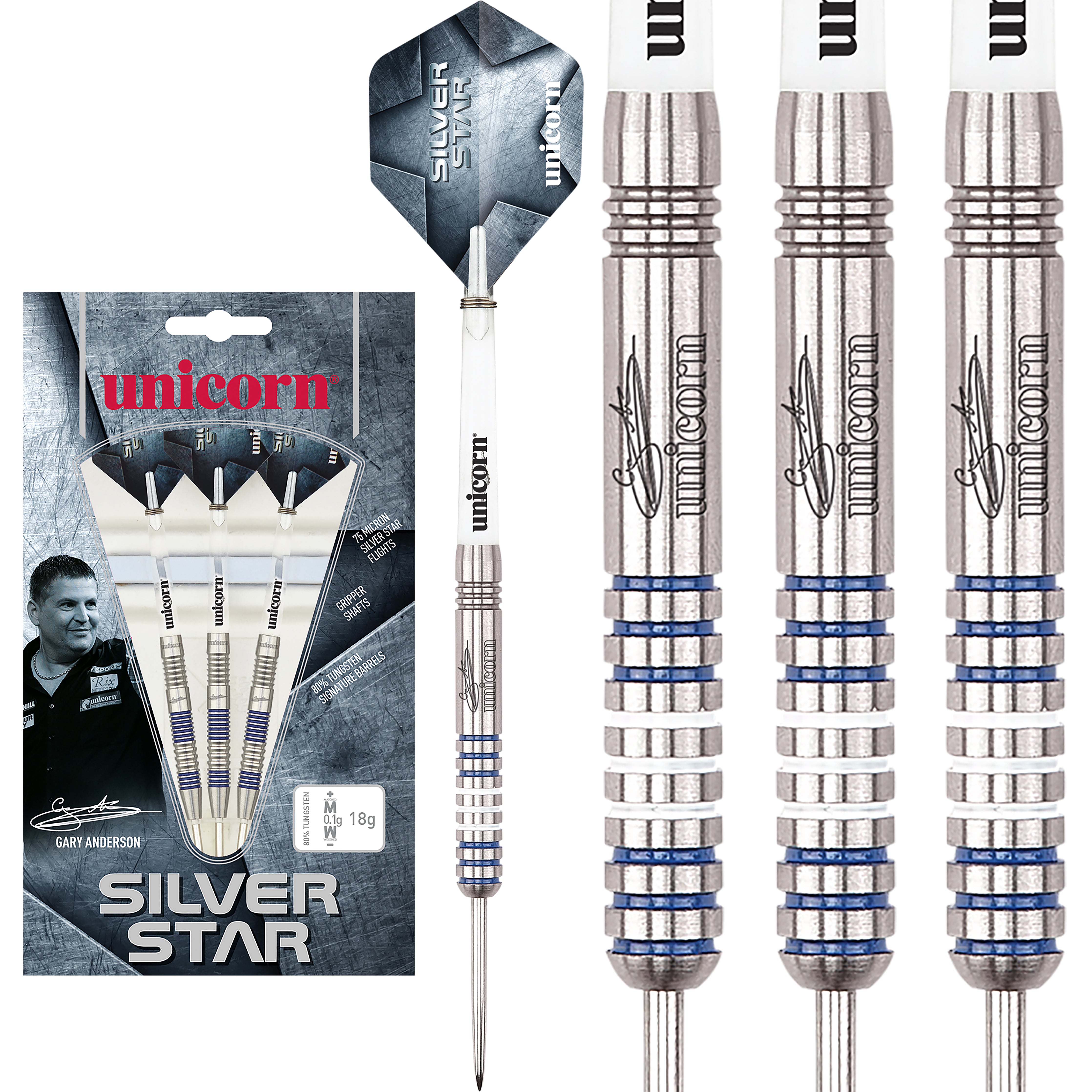 Unicorn Silver Star - Gary Anderson - The Flying Scotsman-  80% Tungsten Darts - 25g 27g