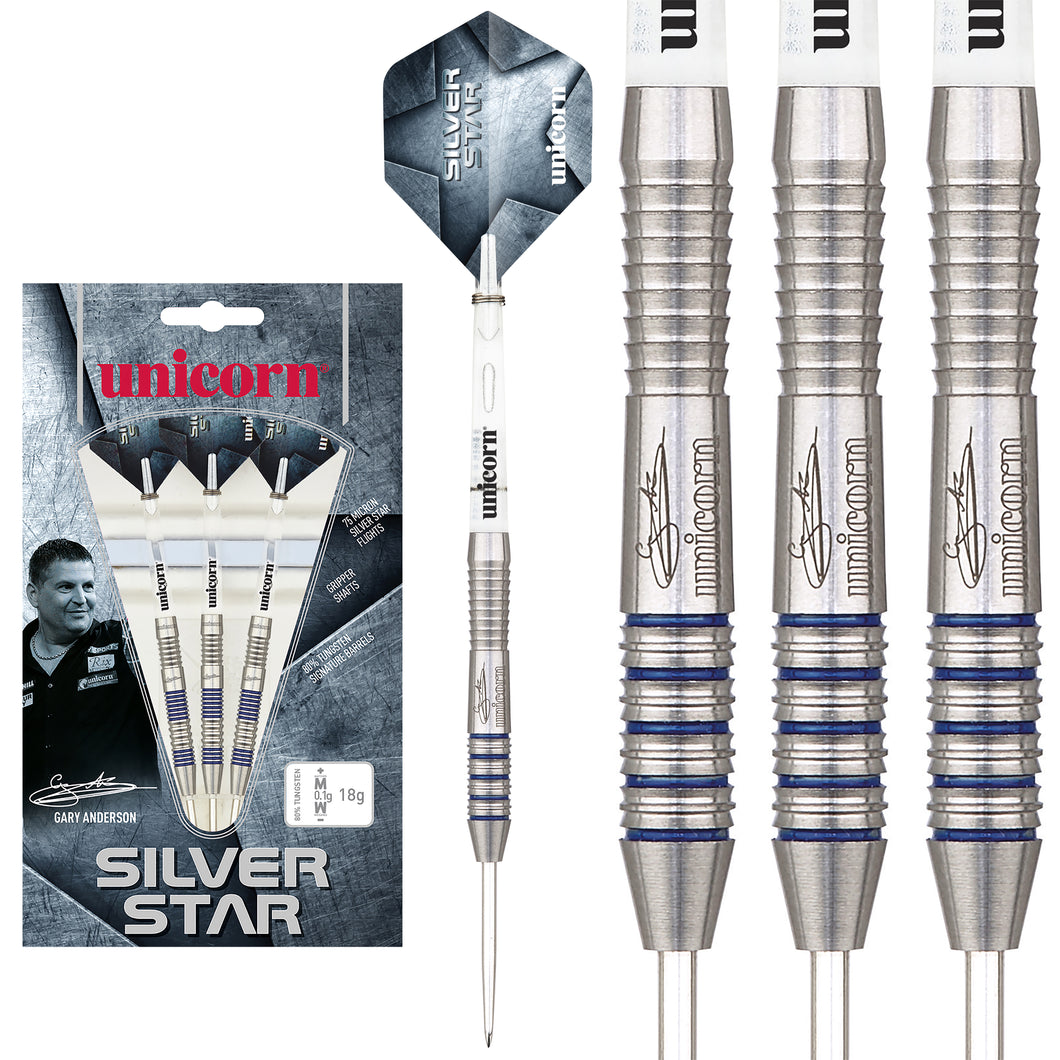 Unicorn Silver Star - Gary Anderson - The Flying Scotsman-  80% Tungsten Darts - 23g 25g