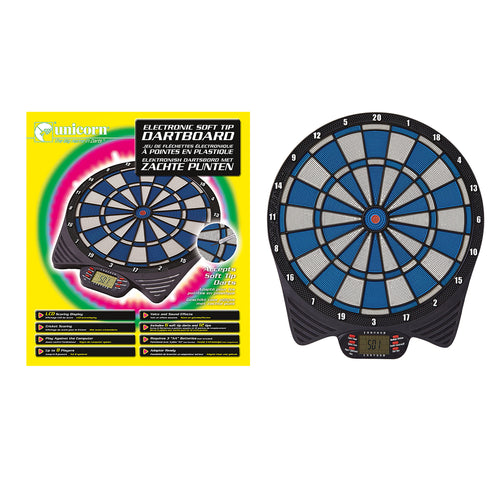 Unicorn Electronic Soft Tip LCD Dartboard - Includes 6 Darts - Play Computer Feature