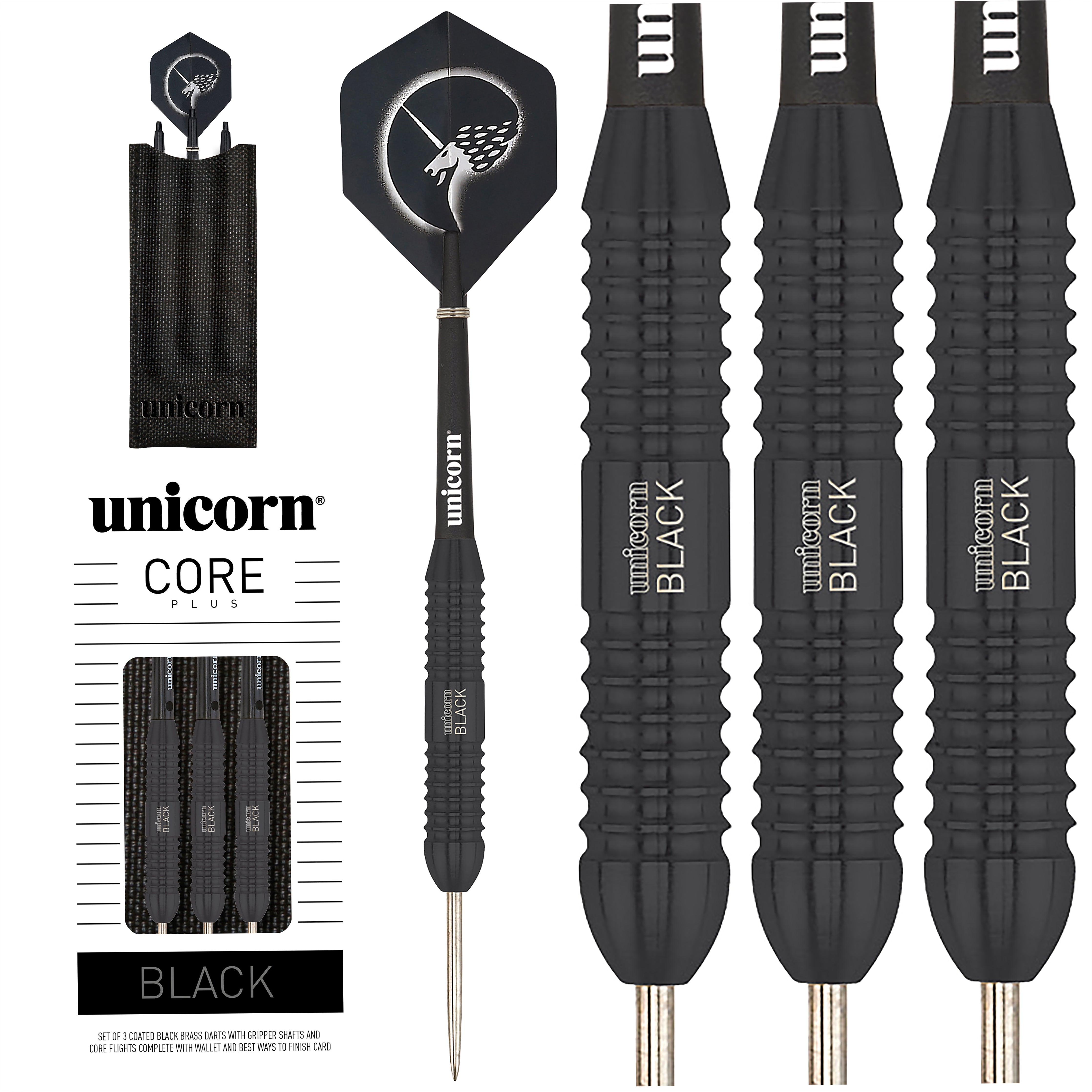 Unicorn Core Plus Black Brass Darts - 22g 24g 26g