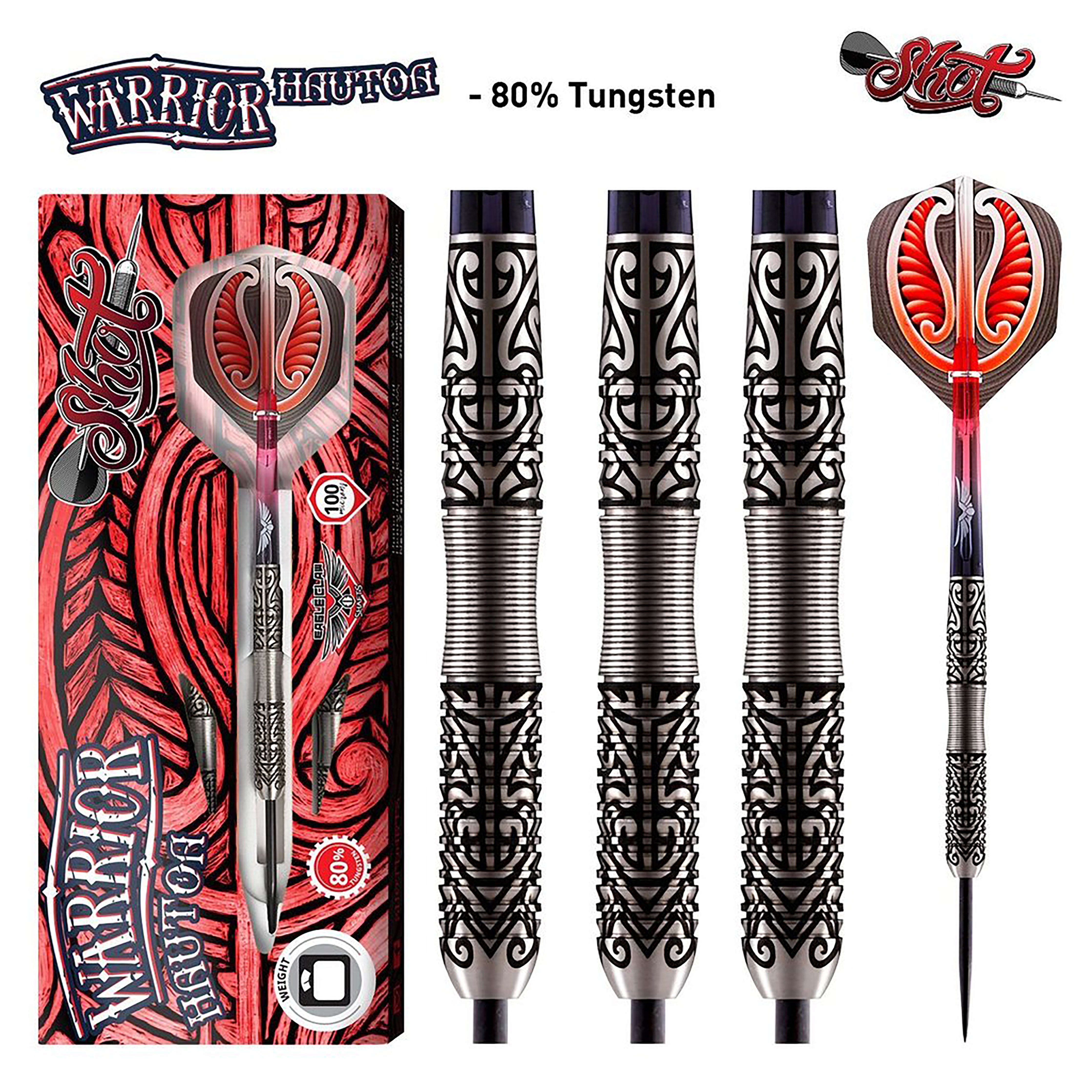 Shot Warrior Hautoa - Steel Tip Dart Set - 80% Tungsten - 22g 24g 26g