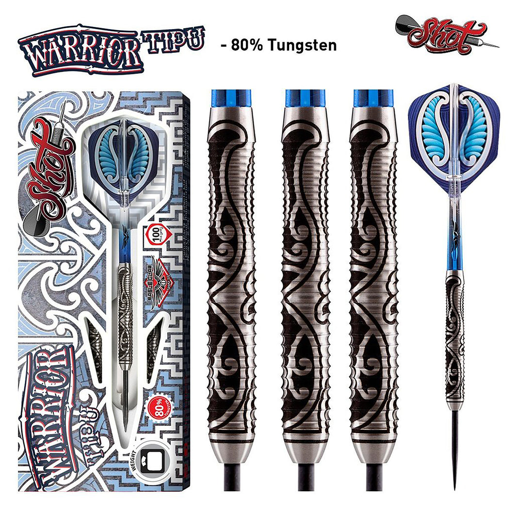 Shot - Warrior Tipu - Steel Tip Dart Set - 80% Tungsten - 21g 23g 25g