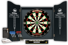 Winmau Professional Dart Set includes Diamond Plus Dartboard - Black High Quality Cabinet - 2 Sets of Darts - Official Oche Line