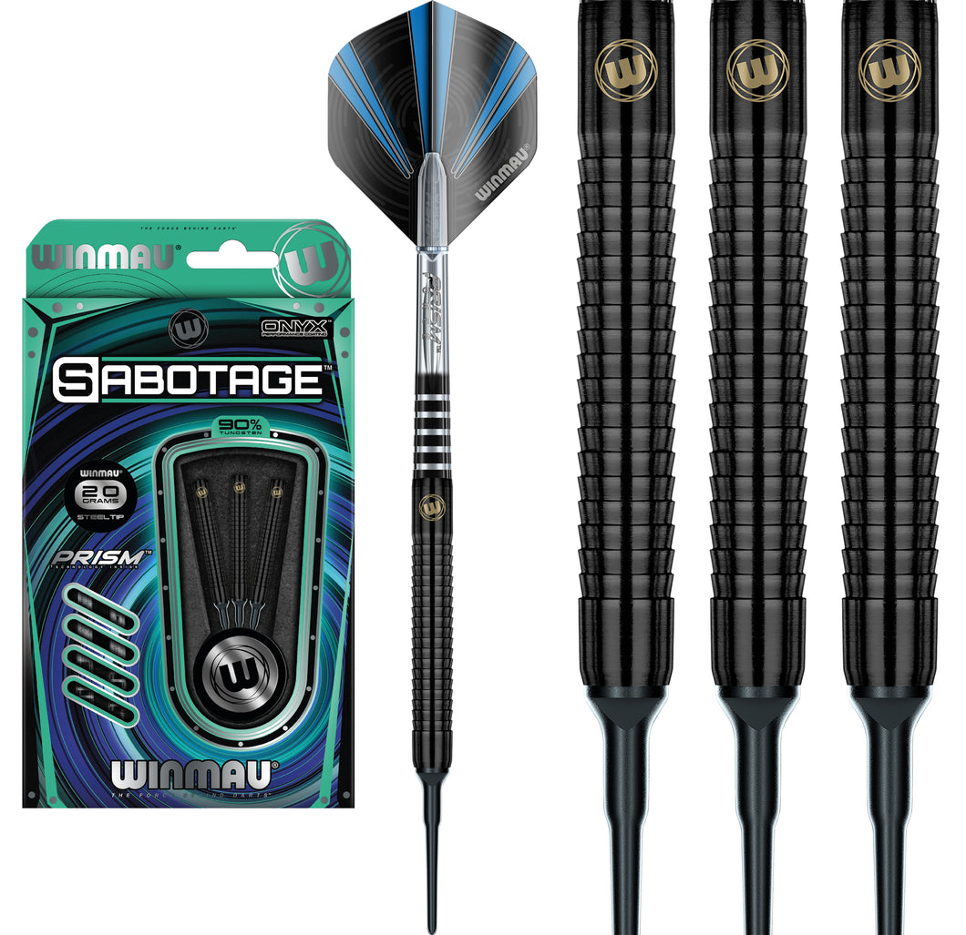 Winmau Sabotage - Black - Soft Tip - 90% Tungsten Darts - 20g