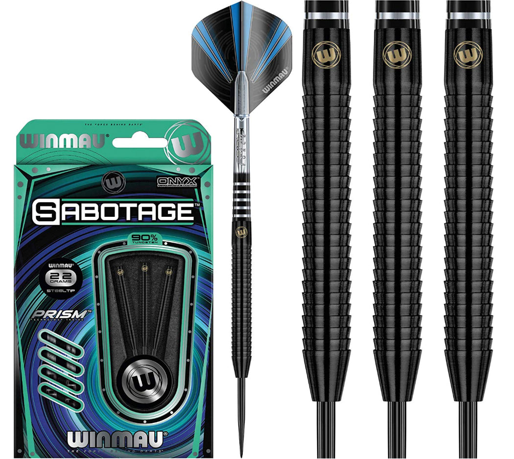 Winmau Sabotage - 90% Tungsten Darts - Onyx Coating - 22g 24g 26g